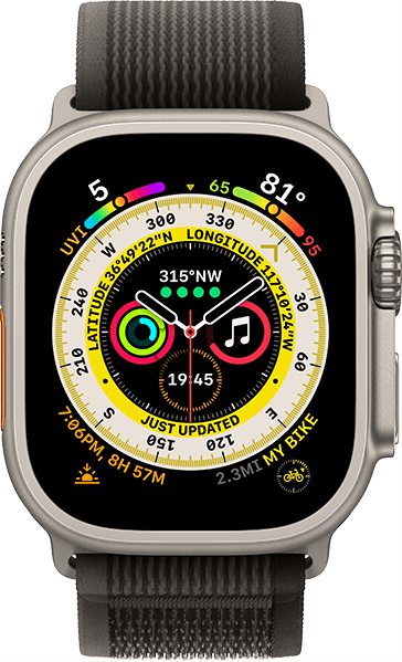 Apple Watch Ultra (49mm) in Titanium -- Black / Gray Trail Loop